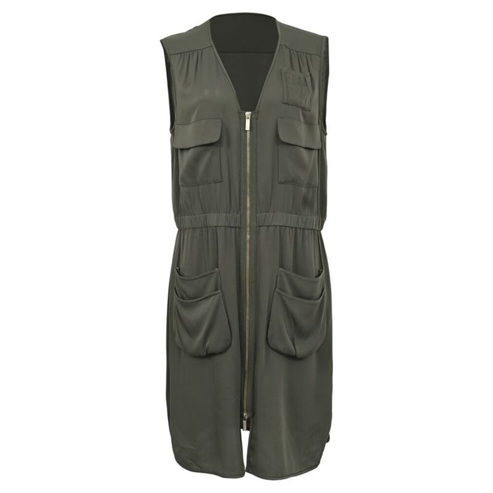 Diane von Furstenberg Adara Utility Dress in Olive Green Silk